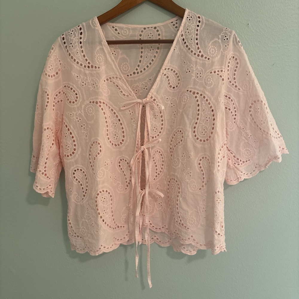Pink 100% Cotton Paisley Eyelet Lace Top